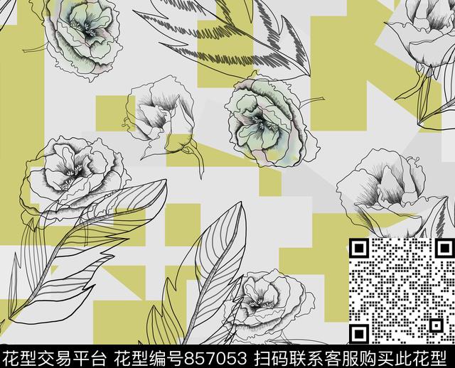 郁金香康乃馨玫瑰传统印花华亿平台下载（图片编号: 857053） - 瓦栏（Walan）