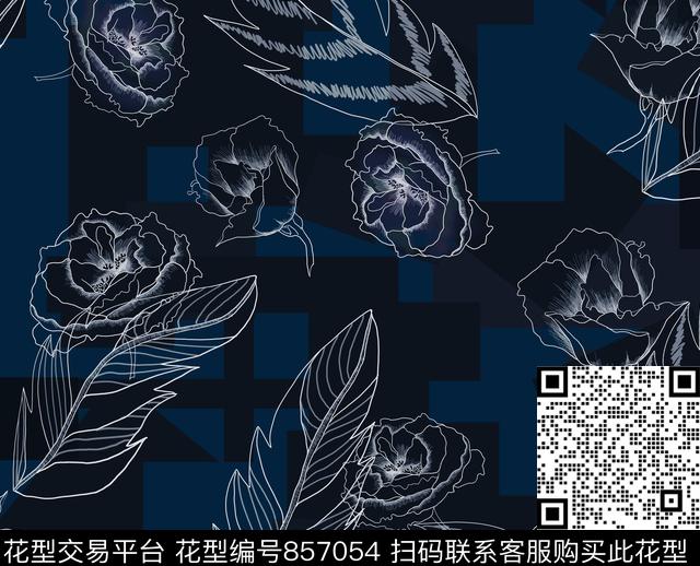 郁金香康乃馨玫瑰传统印花华亿平台下载（图片编号: 857054） - 瓦栏（Walan）