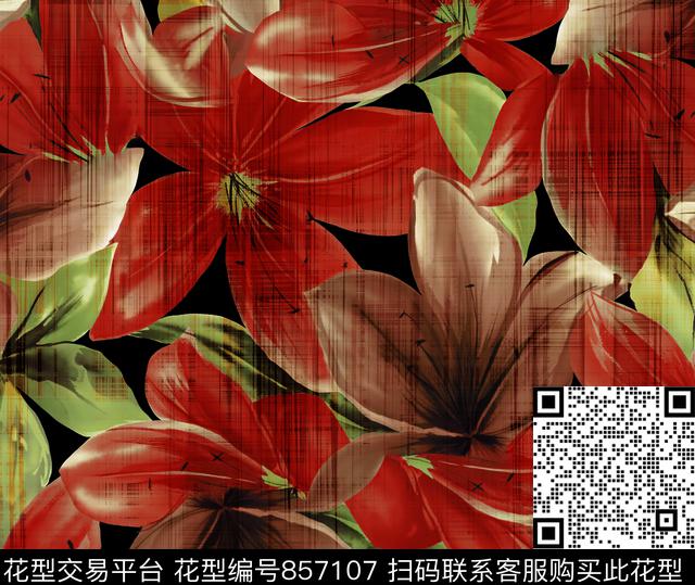 清新风花朵抽象创意数码印花华亿平台下载（图片编号: 857107） - 瓦栏（Walan）