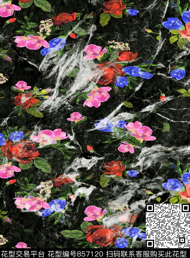 清新风抽象创意花卉数码印花华亿平台下载（图片编号: 857120） - 瓦栏（Walan）