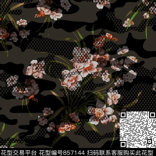 清新风花卉迷彩数码印花华亿平台下载（图片编号: 857144） - 瓦栏（Walan）