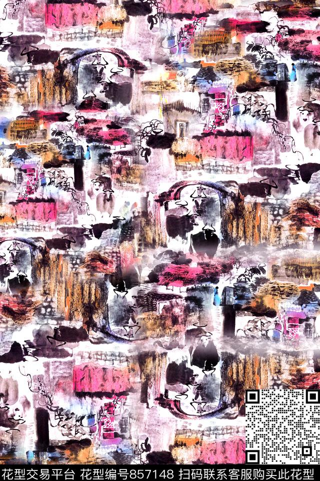 抽象几何几何感山水数码印花华亿平台下载（图片编号: 857148） - 瓦栏（Walan）