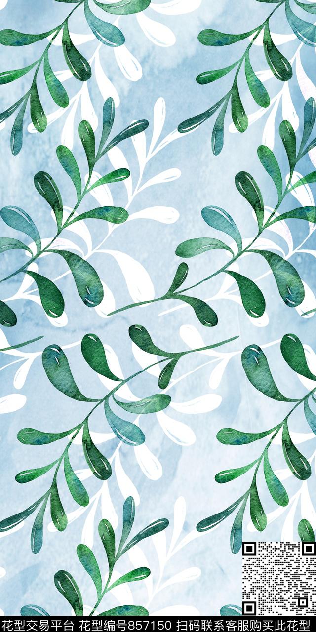 数码水彩树叶数码印花华亿平台下载（图片编号: 857150） - 瓦栏（Walan）