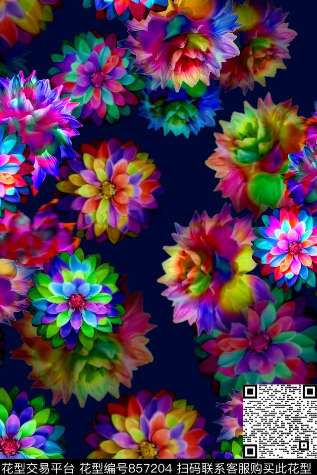 菊花大花花朵数码印花华亿平台下载（图片编号: 857204） - 瓦栏（Walan）