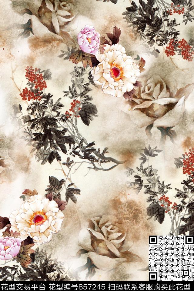 清爽水墨碎花数码印花华亿平台下载（图片编号: 857245） - 瓦栏（Walan）