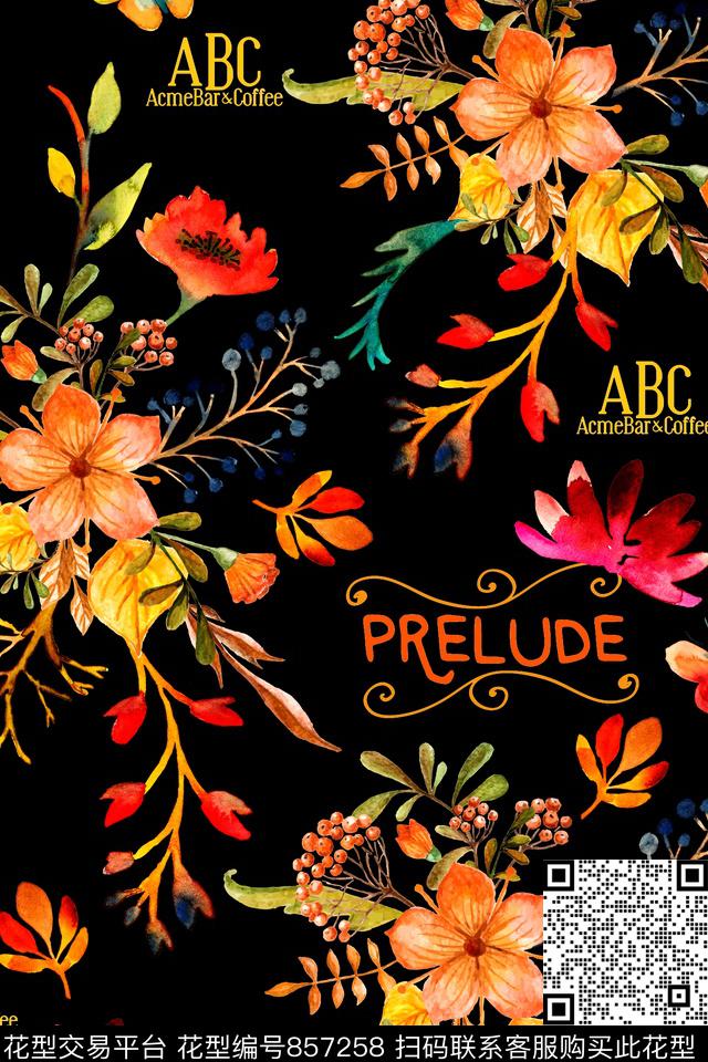 时尚手绘水彩数码印花华亿平台下载（图片编号: 857258） - 瓦栏（Walan）