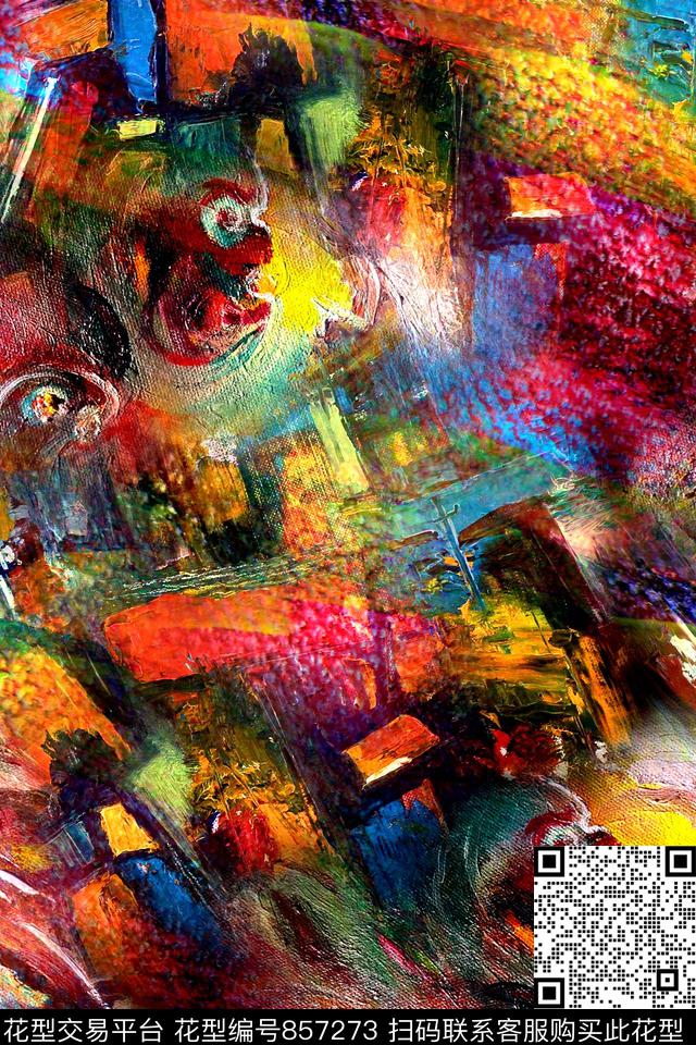 抽象几何笔触数码印花华亿平台下载（图片编号: 857273） - 瓦栏（Walan）