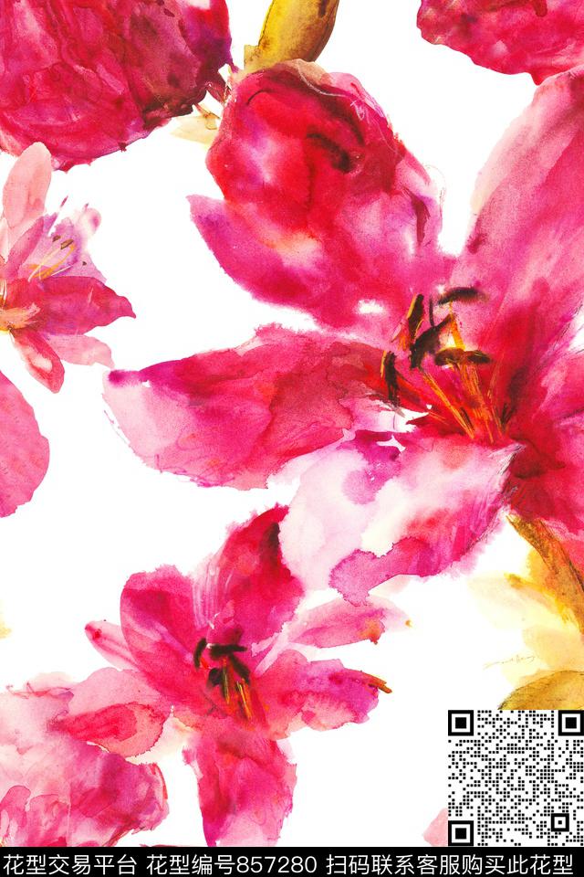 抽象油画花卉数码印花华亿平台下载（图片编号: 857280） - 瓦栏（Walan）
