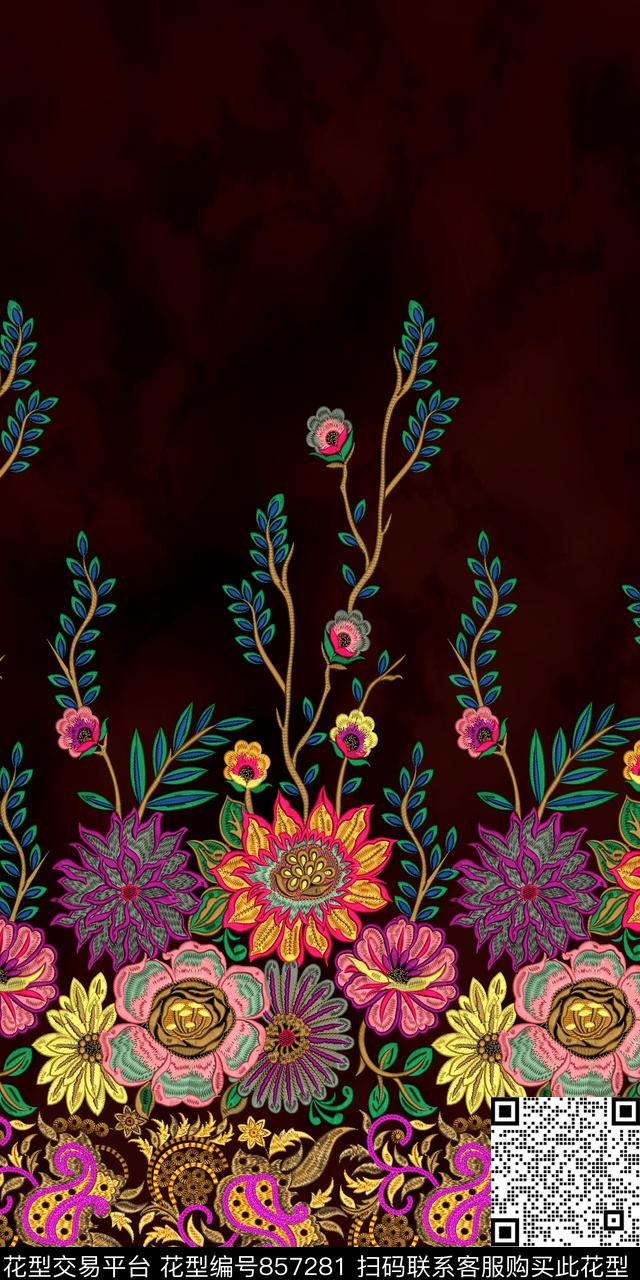 绣花刺绣花卉数码印花华亿平台下载（图片编号: 857281） - 瓦栏（Walan）