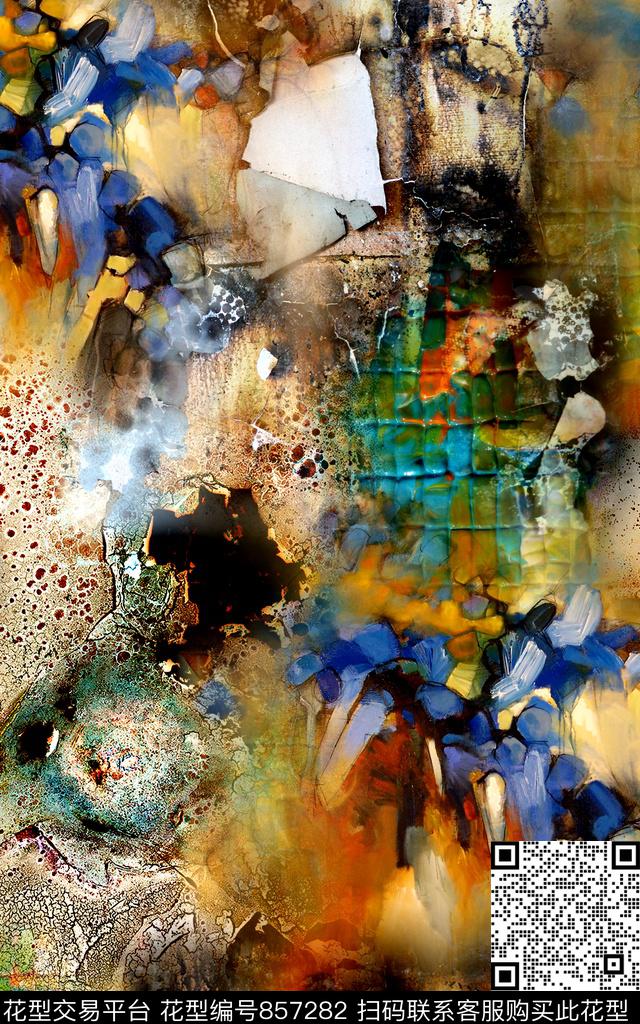 抽象几何拼接数码印花华亿平台下载（图片编号: 857282） - 瓦栏（Walan）