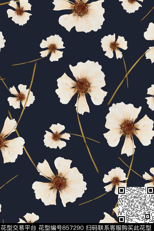 手绘花卉大花乱花复古传统印花华亿平台下载（图片编号: 857290） - 瓦栏（Walan）