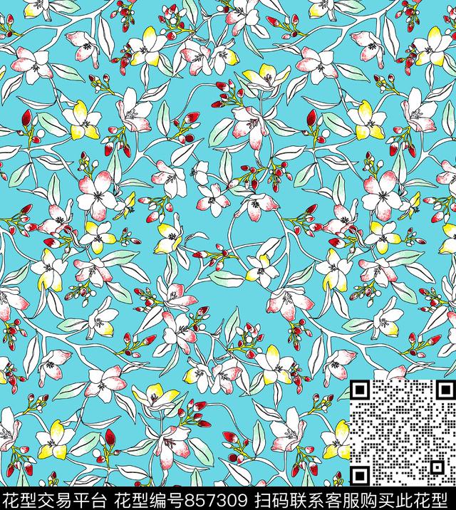 小碎花花朵花卉传统印花华亿平台下载（图片编号: 857309） - 瓦栏（Walan）