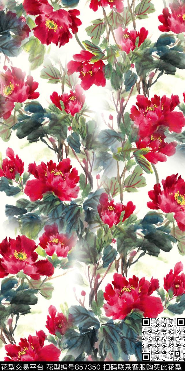 花卉玫瑰花数码印花华亿平台下载（图片编号: 857350） - 瓦栏（Walan）