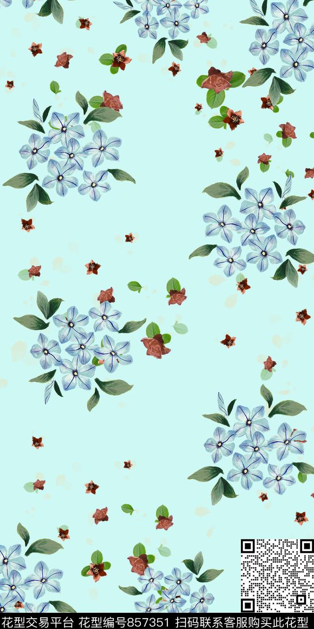 花瓣兰花乱花数码印花华亿平台下载（图片编号: 857351） - 瓦栏（Walan）