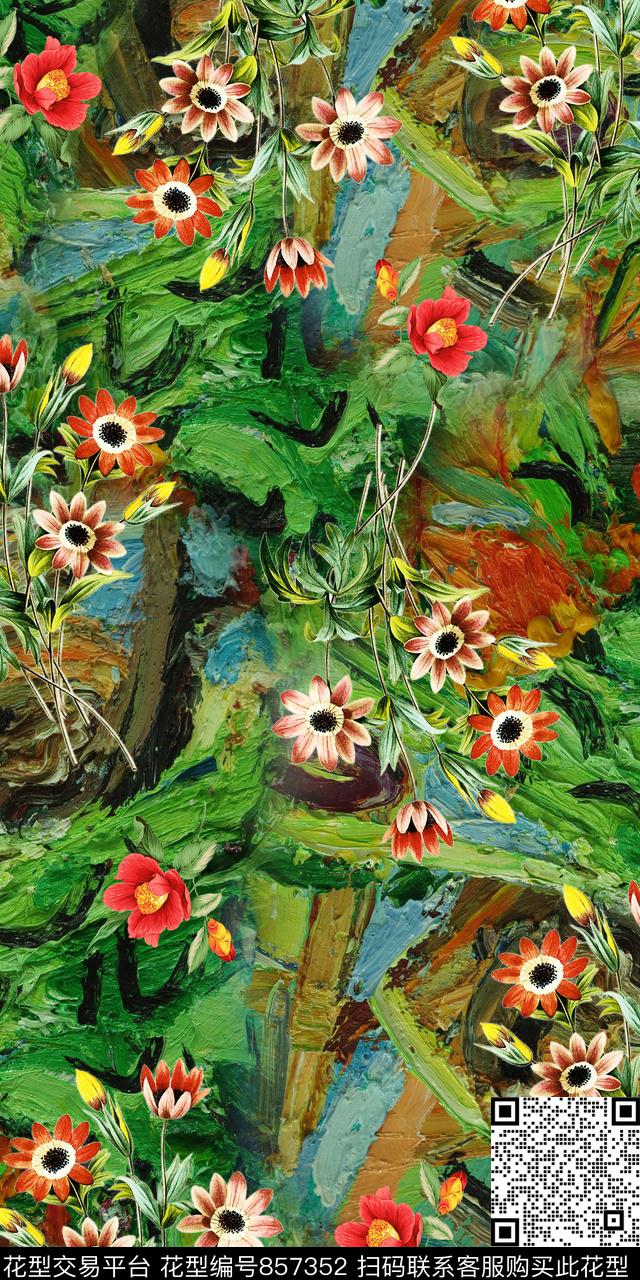 兰花雏菊乱花数码印花华亿平台下载（图片编号: 857352） - 瓦栏（Walan）