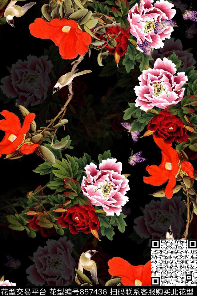 花卉大花牡丹数码印花华亿平台下载（图片编号: 857436） - 瓦栏（Walan）