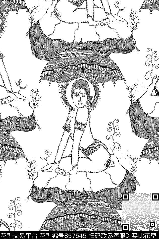 人物插画线条纹理抽象纹理传统印花华亿平台下载（图片编号: 857545） - 瓦栏（Walan）