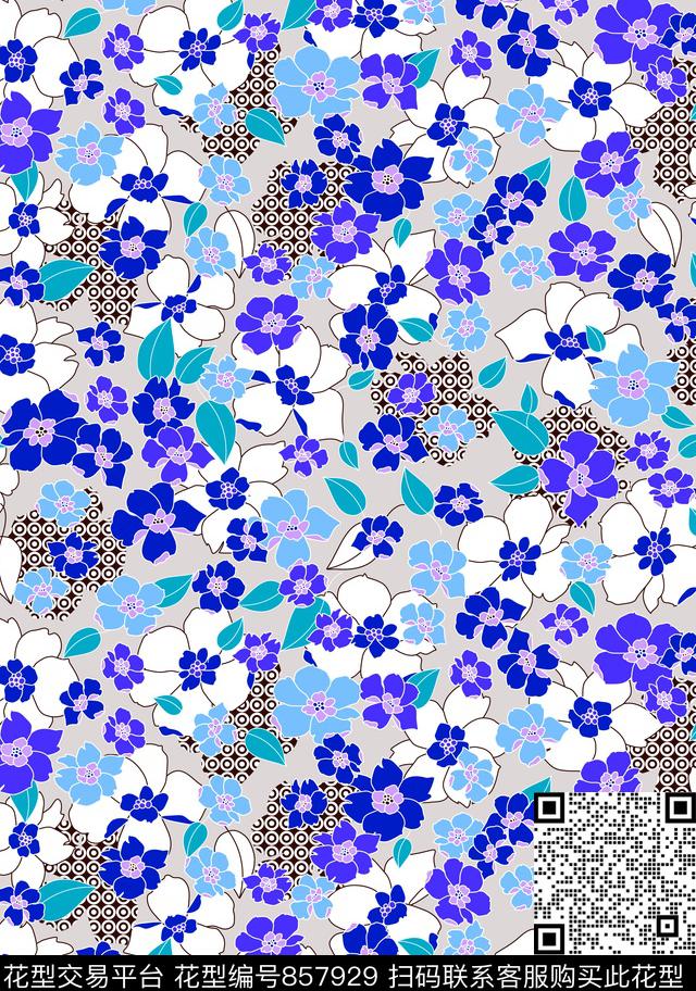 手绘格子底乱传统印花华亿平台下载（图片编号: 857929） - 瓦栏（Walan）