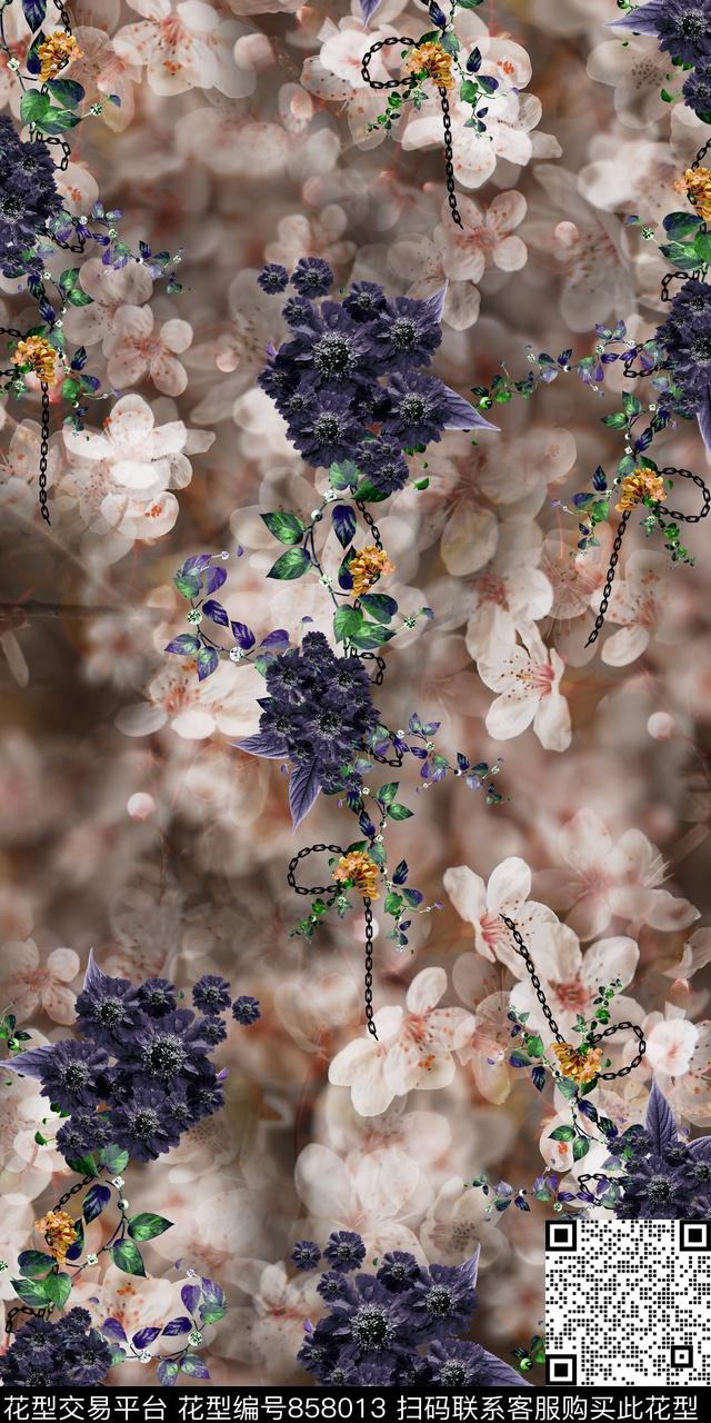 花卉满版散花数码印花华亿平台下载（图片编号: 858013） - 瓦栏（Walan）
