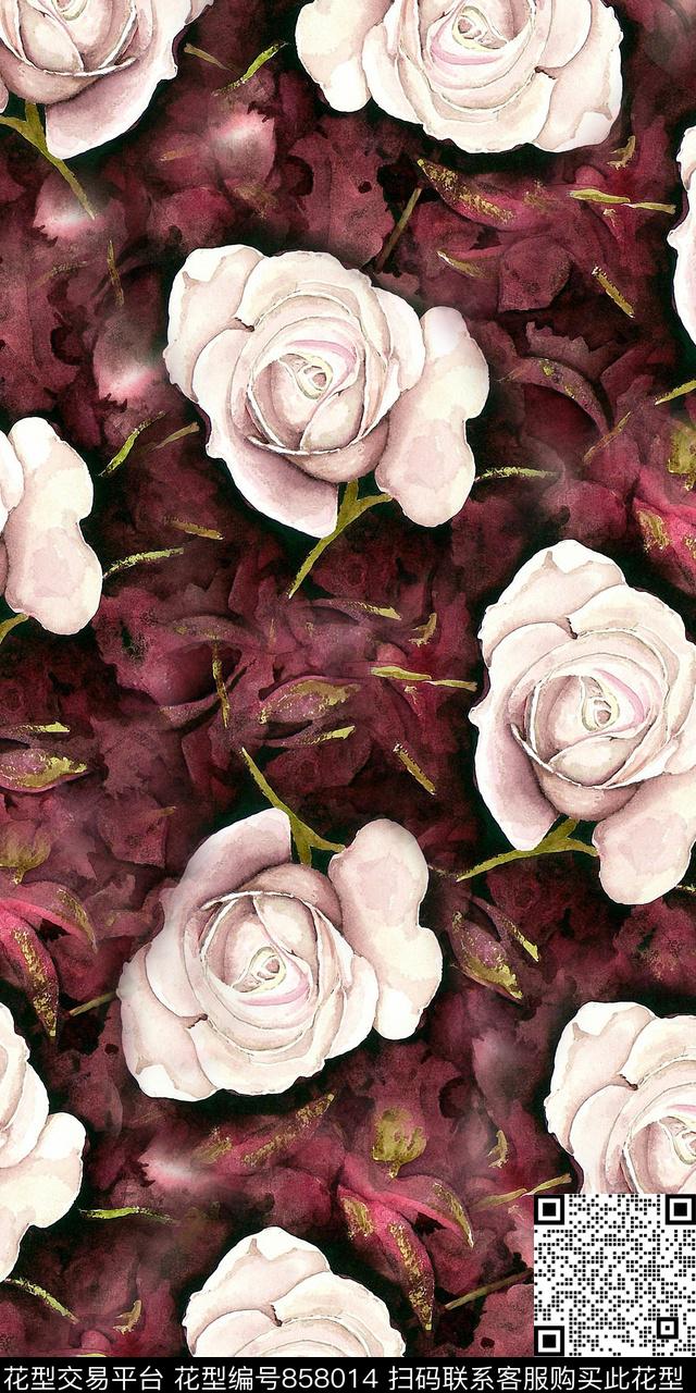 兰花玉兰花大花数码印花华亿平台下载（图片编号: 858014） - 瓦栏（Walan）