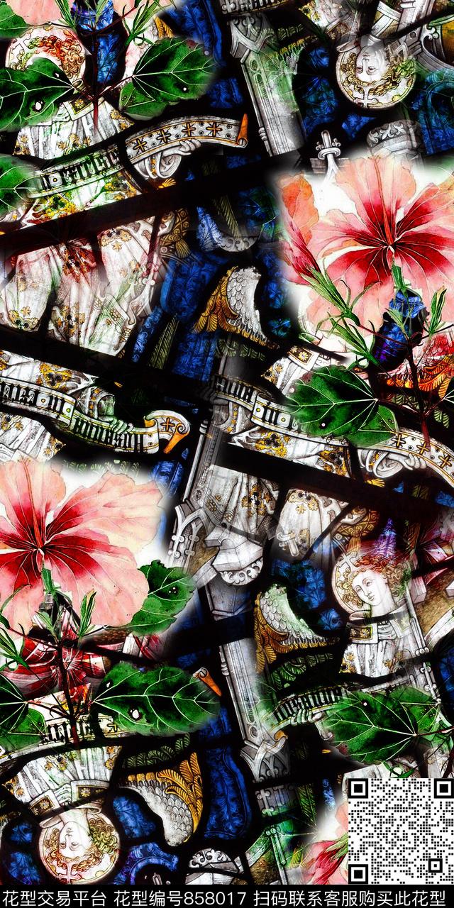 大花牡丹兰花数码印花华亿平台下载（图片编号: 858017） - 瓦栏（Walan）