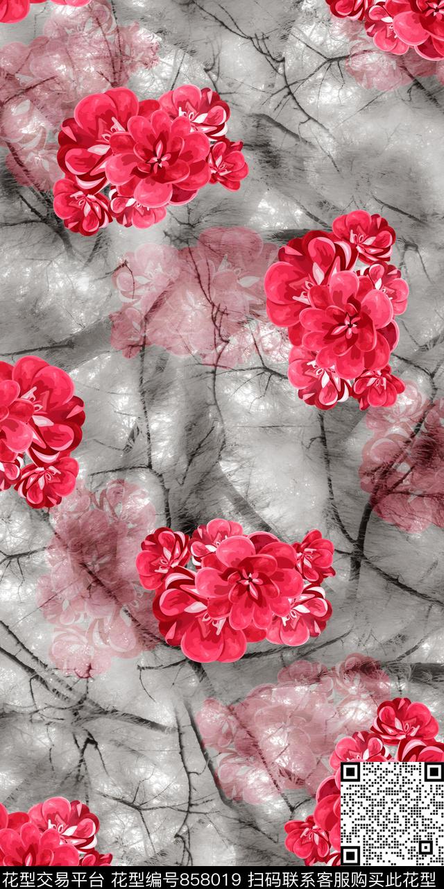 牡丹小碎花花朵数码印花华亿平台下载（图片编号: 858019） - 瓦栏（Walan）