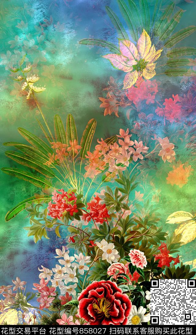 时尚手绘油画数码印花华亿平台下载（图片编号: 858027） - 瓦栏（Walan）