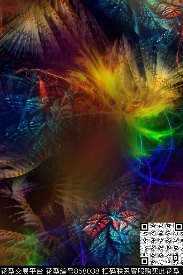 抽象几何炫彩数码印花华亿平台下载（图片编号: 858038） - 瓦栏（Walan）