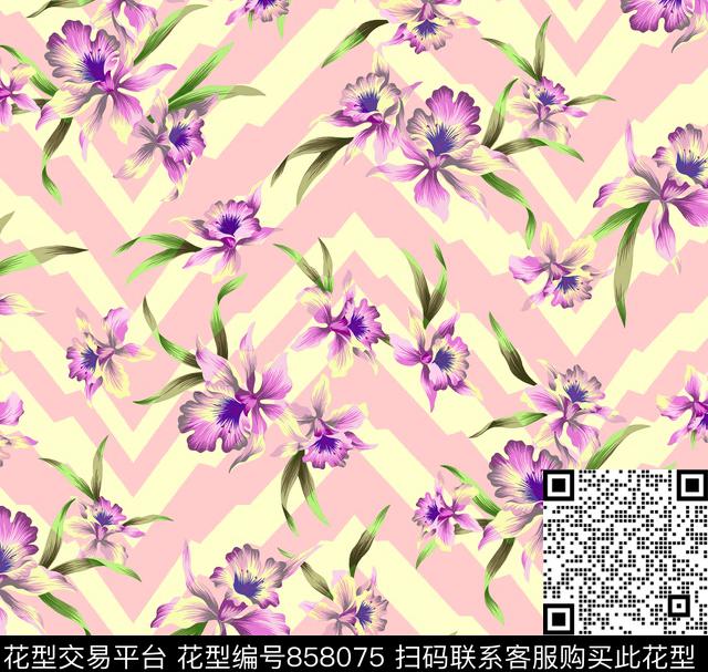 几何小碎花花朵传统印花华亿平台下载（图片编号: 858075） - 瓦栏（Walan）