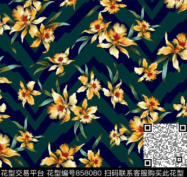 几何小碎花花朵传统印花华亿平台下载（图片编号: 858080） - 瓦栏（Walan）