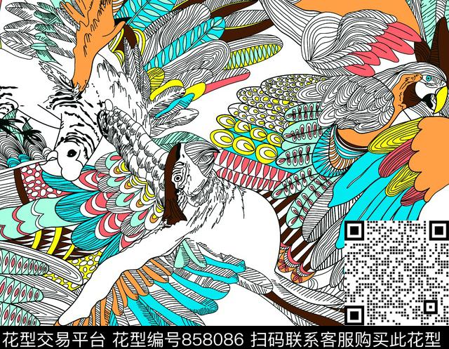 热带海边少女衣裙系列动物传统印花华亿平台下载（图片编号: 858086） - 瓦栏（Walan）