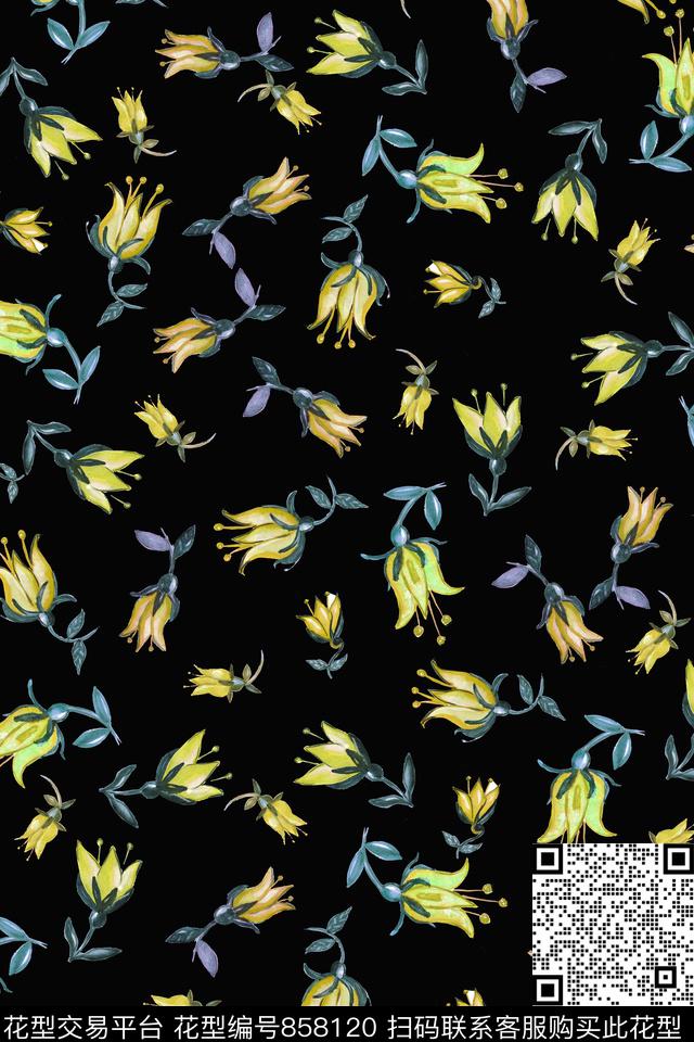 小碎花手绘花卉小清新数码印花华亿平台下载（图片编号: 858120） - 瓦栏（Walan）