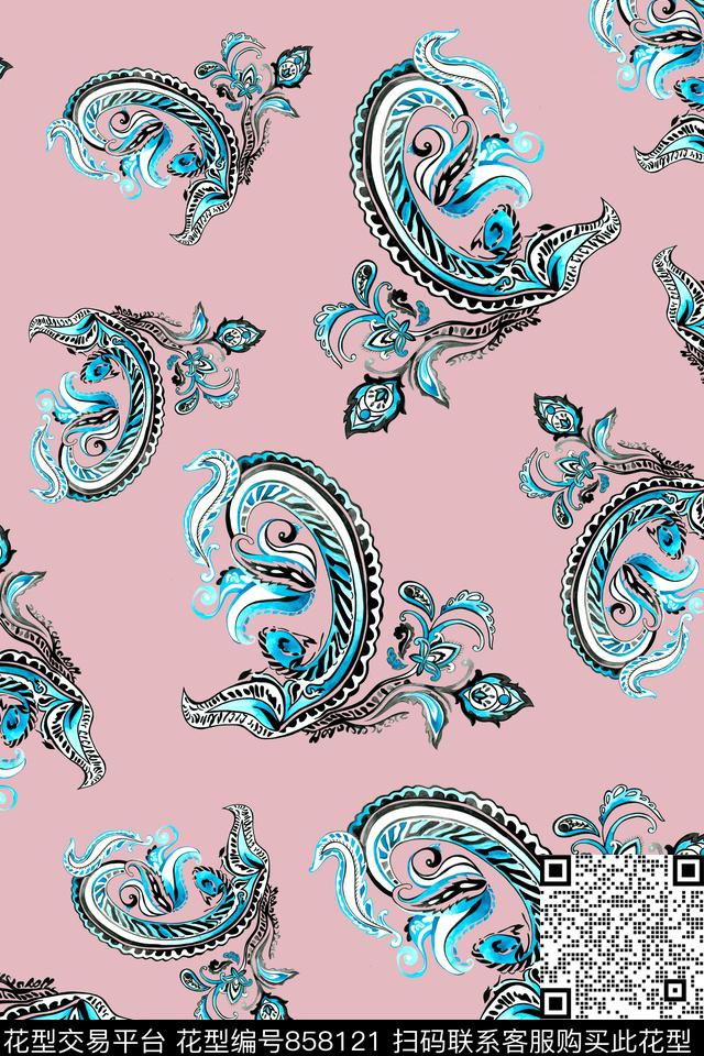 手绘花卉复古民族风数码印花华亿平台下载（图片编号: 858121） - 瓦栏（Walan）