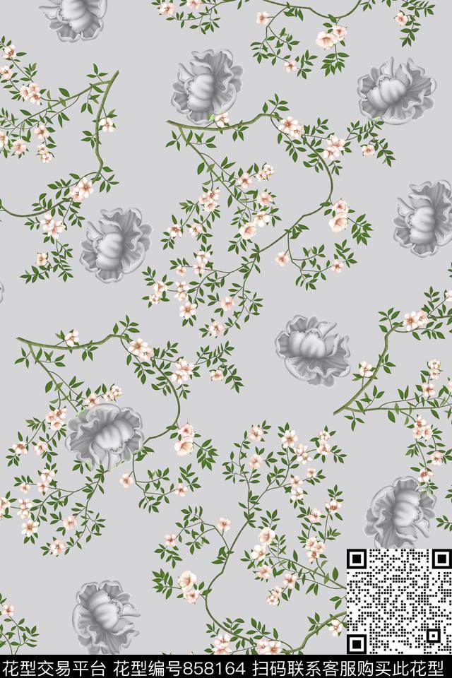 浪漫花卉时尚衬衫潮流大气数码印花华亿平台下载（图片编号: 858164） - 瓦栏（Walan）