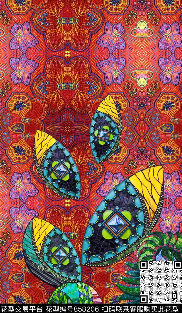民族风中国风花卉数码印花华亿平台下载（图片编号: 858206） - 瓦栏（Walan）