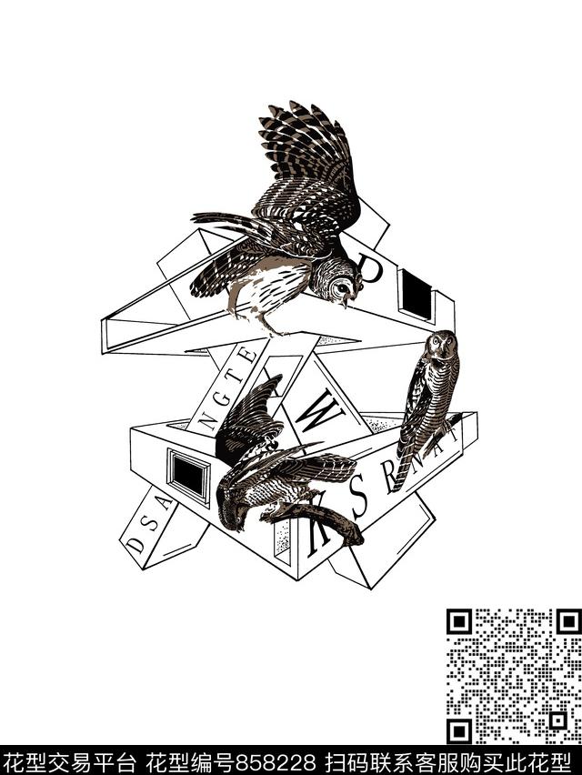 老鹰鸟几何传统印花华亿平台下载（图片编号: 858228） - 瓦栏（Walan）