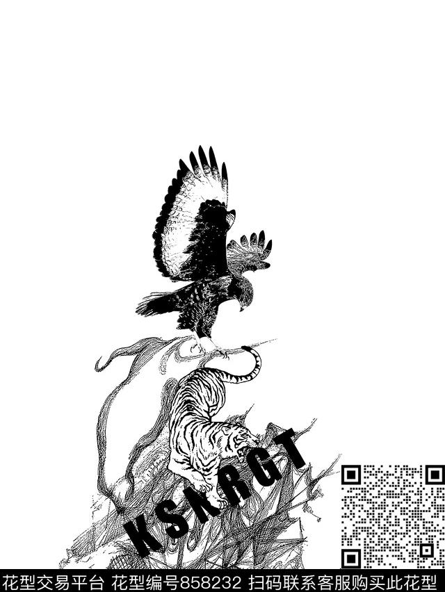 抽象纹理老鹰老虎传统印花华亿平台下载（图片编号: 858232） - 瓦栏（Walan）