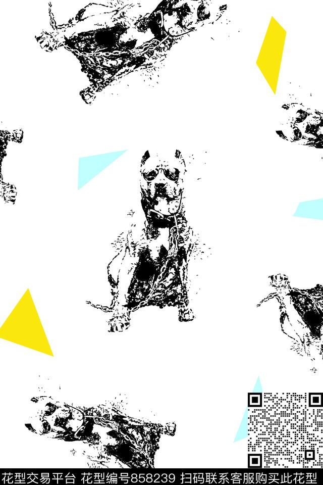 狗狗几何男装T恤华亿平台传统印花华亿平台下载（图片编号: 858239） - 瓦栏（Walan）