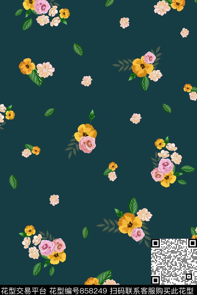 淡雅复古手绘花卉散布小碎花数码印花华亿平台下载（图片编号: 858249） - 瓦栏（Walan）