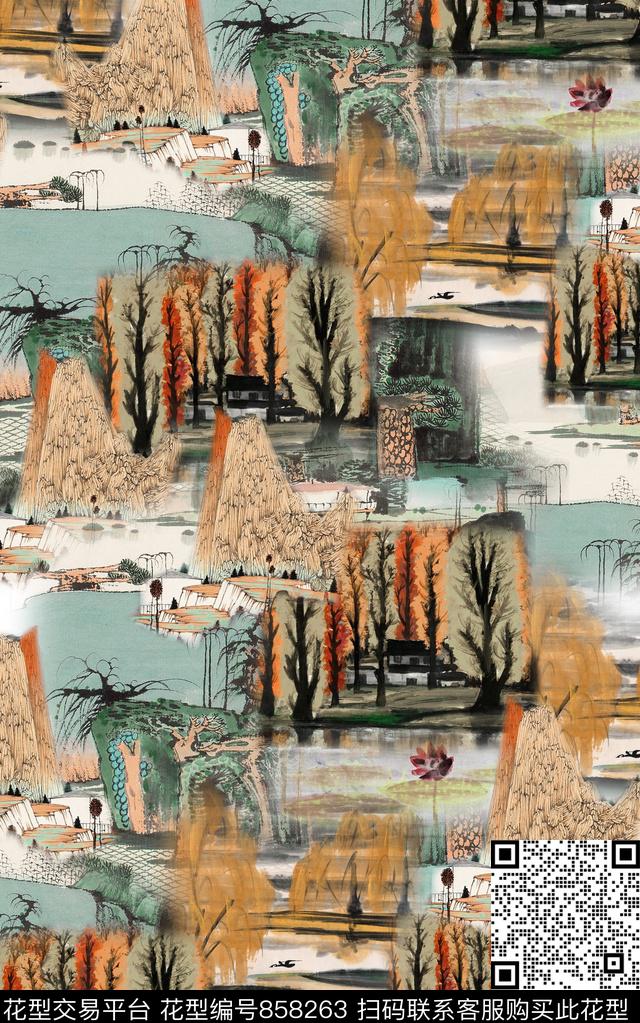 民族风中国画中国风数码印花华亿平台下载（图片编号: 858263） - 瓦栏（Walan）