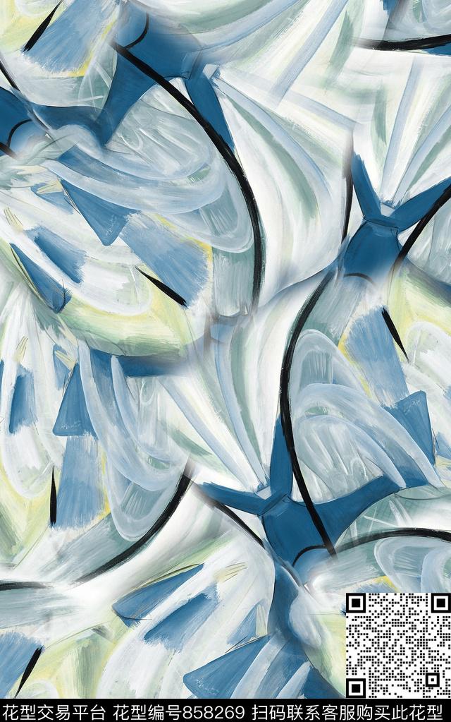 中国风抽象肌理笔触数码印花华亿平台下载（图片编号: 858269） - 瓦栏（Walan）