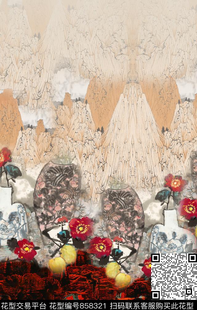 民族风中国风中国画数码印花华亿平台下载（图片编号: 858321） - 瓦栏（Walan）