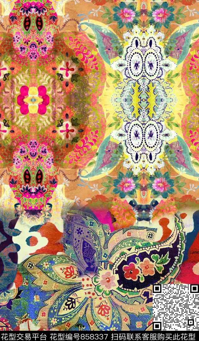 花朵民族风中国风数码印花华亿平台下载（图片编号: 858337） - 瓦栏（Walan）