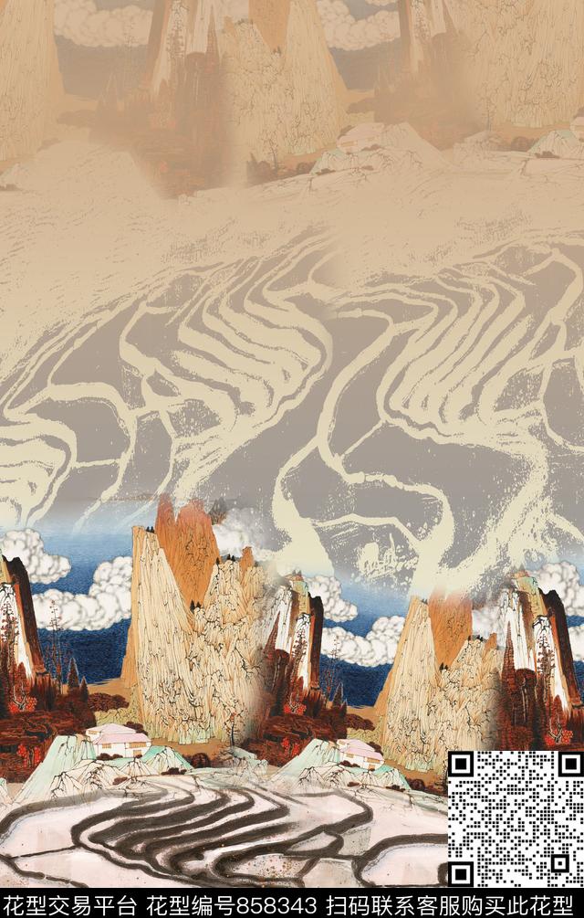 民族风中国风中国画数码印花华亿平台下载（图片编号: 858343） - 瓦栏（Walan）