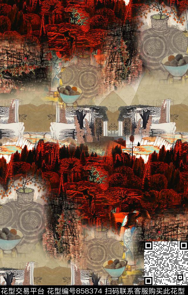 民族风中国风中国画数码印花华亿平台下载（图片编号: 858374） - 瓦栏（Walan）