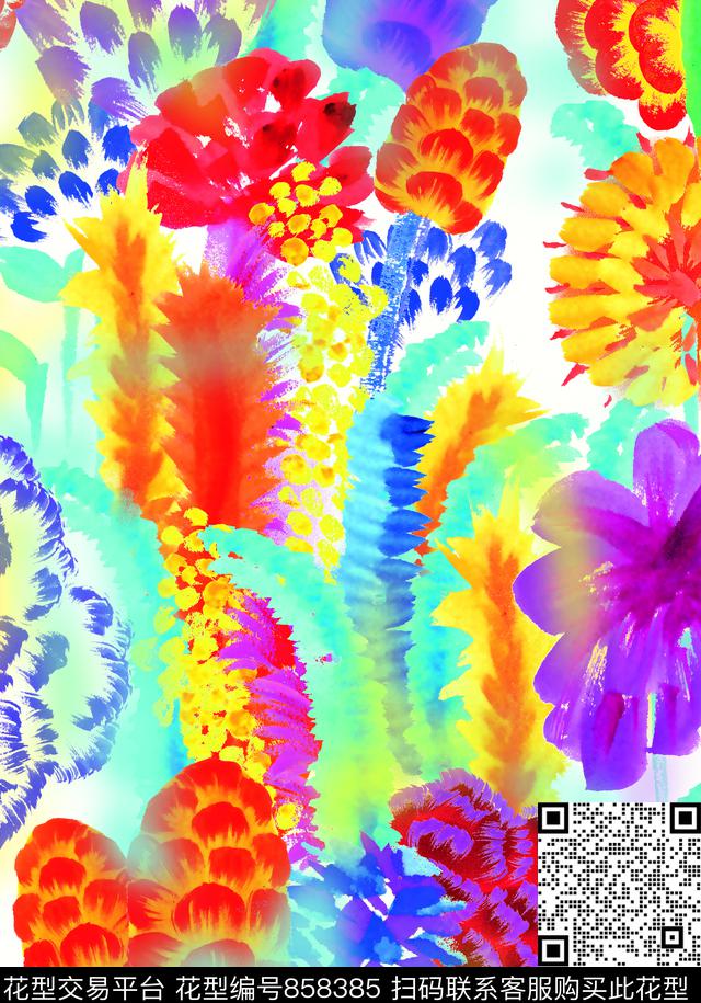 趣味花卉数码印花华亿平台下载（图片编号: 858385） - 瓦栏（Walan）