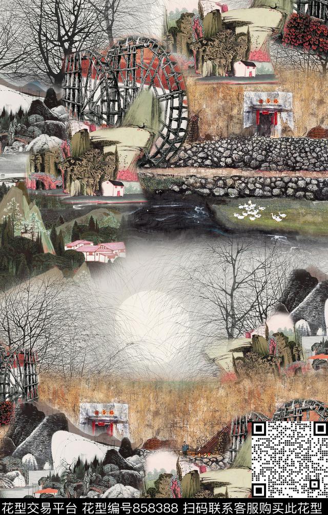 民族风中国风中国画数码印花华亿平台下载（图片编号: 858388） - 瓦栏（Walan）