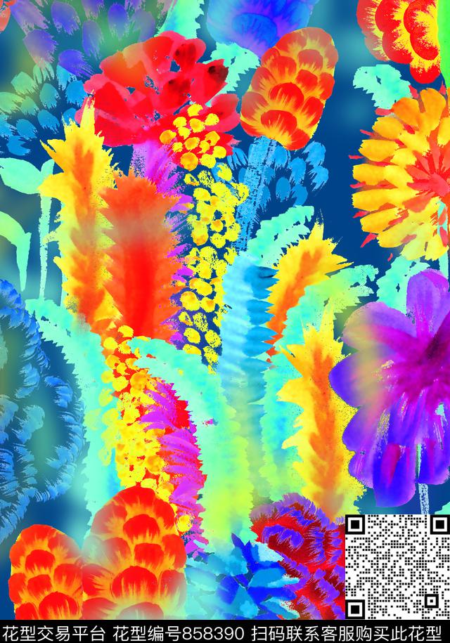 花朵趣味花卉数码印花华亿平台下载（图片编号: 858390） - 瓦栏（Walan）