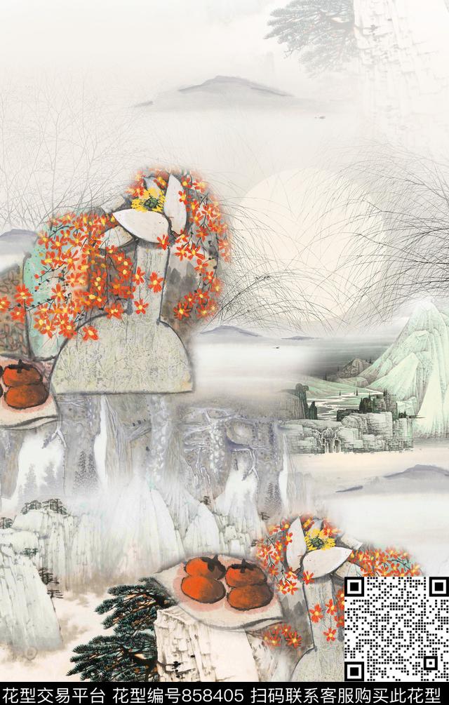 民族风中国风中国画数码印花华亿平台下载（图片编号: 858405） - 瓦栏（Walan）