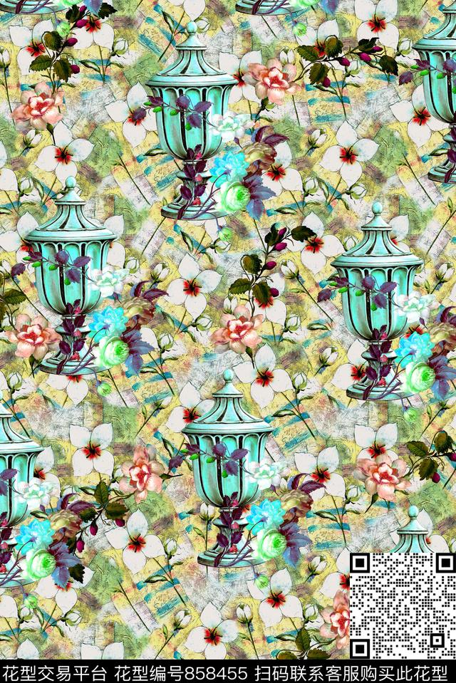 花朵花卉女装数码印花华亿平台下载（图片编号: 858455） - 瓦栏（Walan）